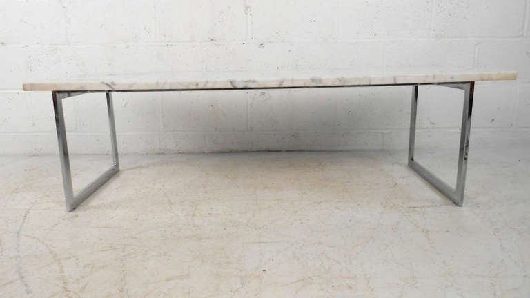 Vintage Milo Baughman Style Marble Top Cocktail Table In Good Condition In Brooklyn, NY