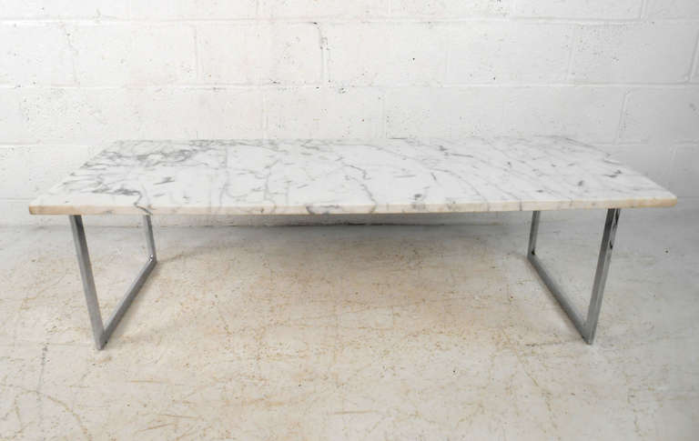 Mid-Century Modern Vintage Milo Baughman Style Marble Top Cocktail Table