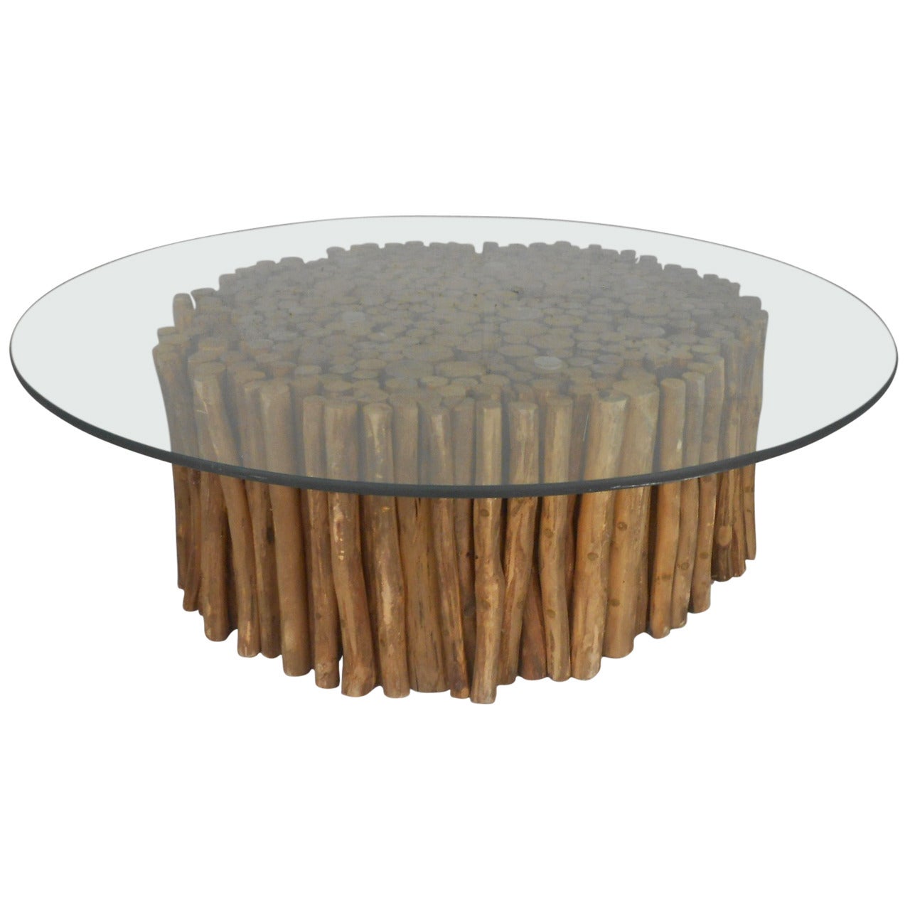 Midcentury Rustic Twig and Glass Coffee Table