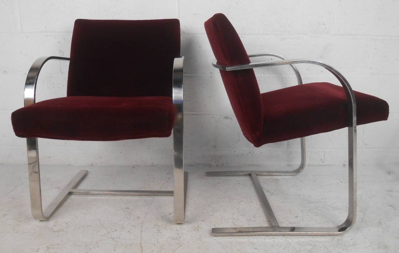 Vintage Modern Chrome Frame Cantilever Dining Chairs In Good Condition In Brooklyn, NY