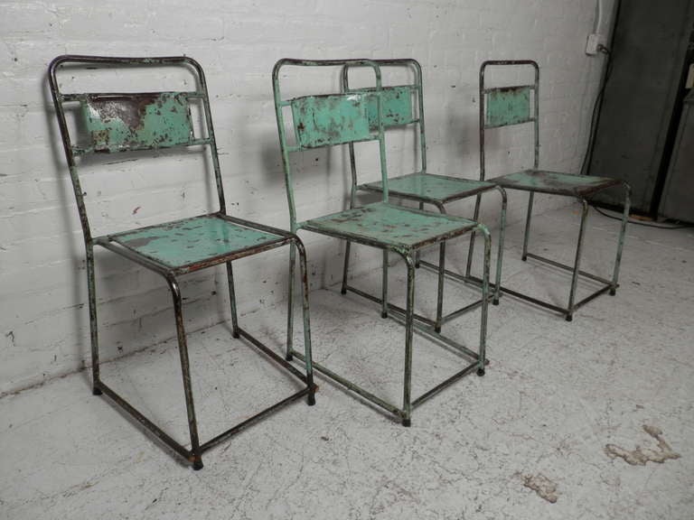 Distressed Industrial Stackable Chairs In Distressed Condition In Brooklyn, NY