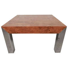 Milo Baughman Style Mid-Century Table w/ Exquisite Burl Wood Top