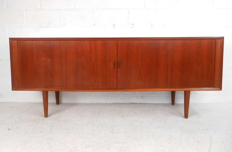 Teak Tambour Front Mid-Century Server by Svend Aage Larsen In Good Condition In Brooklyn, NY