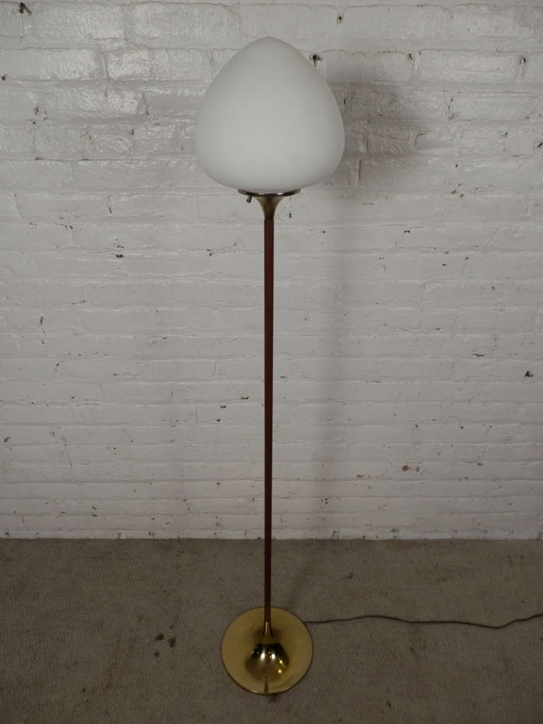 American Teak Laurel Floor Lamp w/ Mushroom Shade