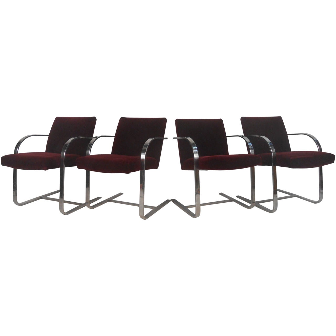 Vintage Modern Chrome Frame Cantilever Dining Chairs