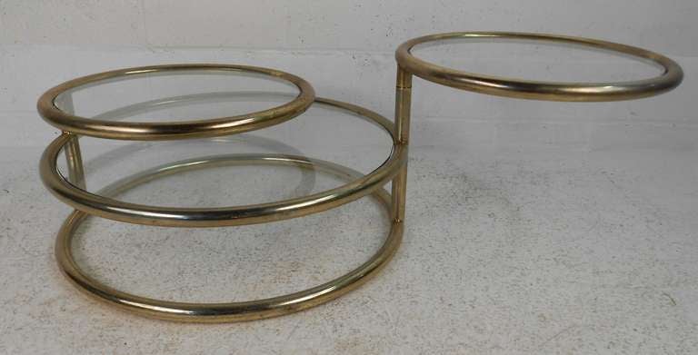 Mid-Century Modern Midcentury Circular Brass Coffee Table with Pivot Top