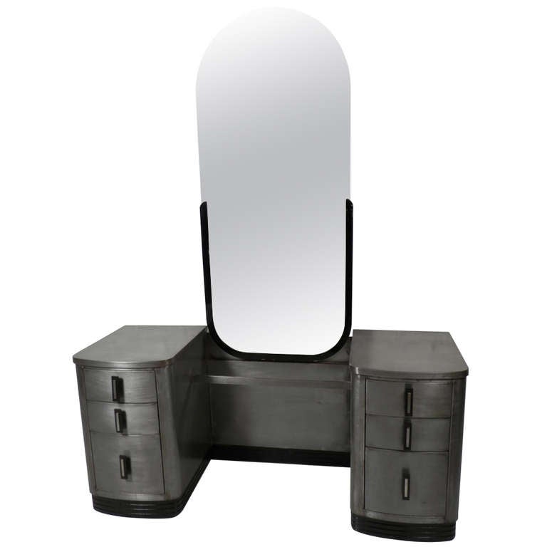 Double Pedestal MidCentury Modern Metal Vanity with Mirror by Simmons