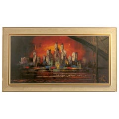 Sunset Skyline Painting Signed