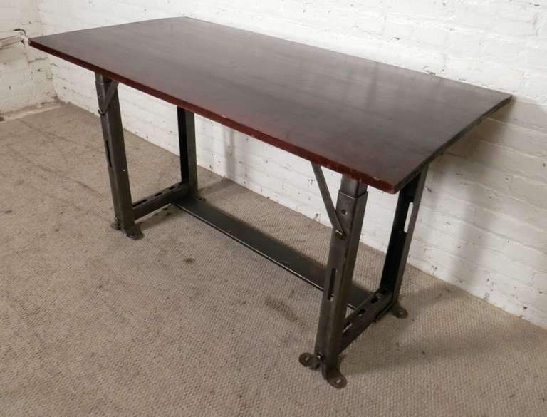 Restored work table with stripped metal base and wood top. Useful as a work desk or dining table.

(Please confirm item location - NY or NJ - with dealer).