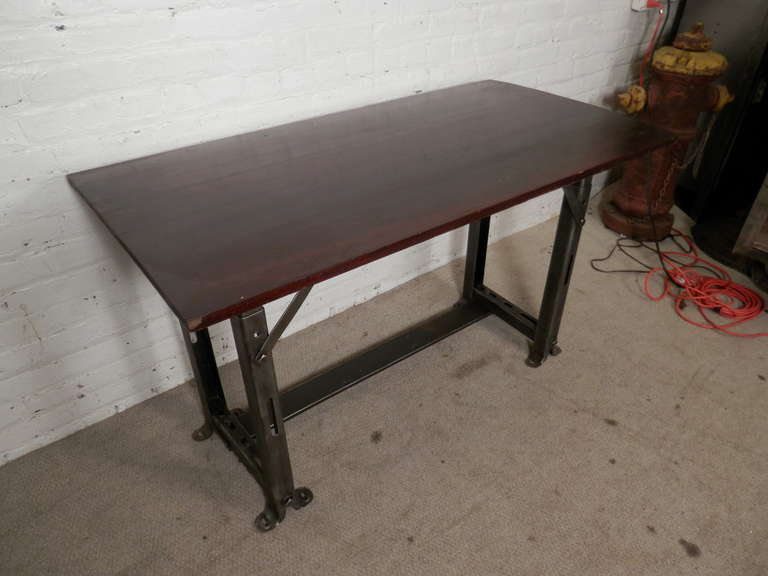 Industrial Metal Work Table with Refinished Top In Distressed Condition In Brooklyn, NY