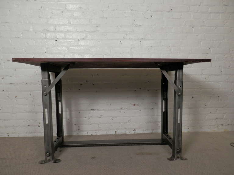 Industrial Metal Work Table with Refinished Top 3