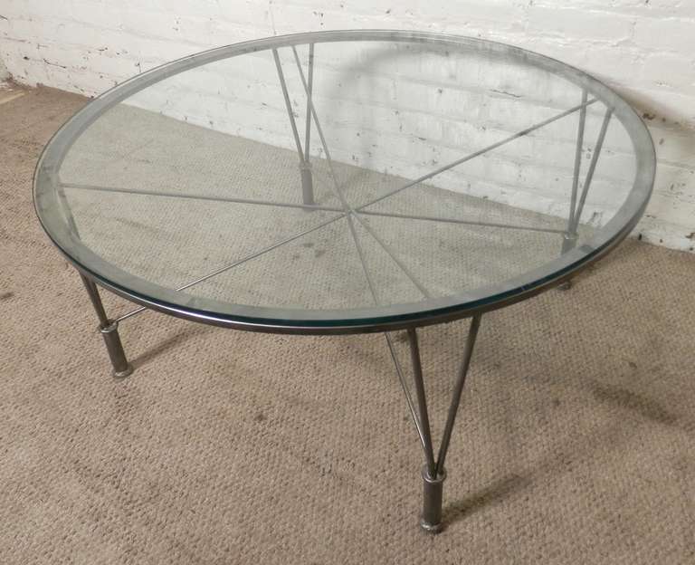 Unusual Metal Table w/ Glass Top In Good Condition In Brooklyn, NY