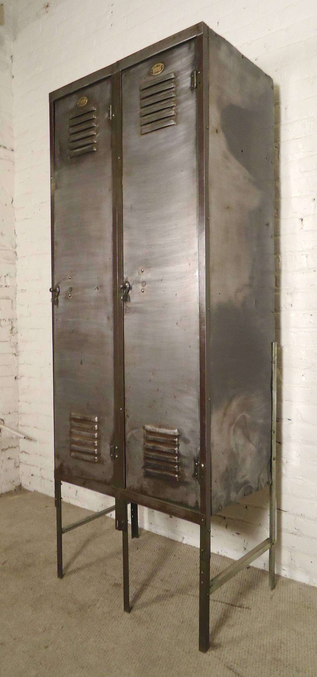 Large Refinished Metal Locker Unit In Distressed Condition In Brooklyn, NY
