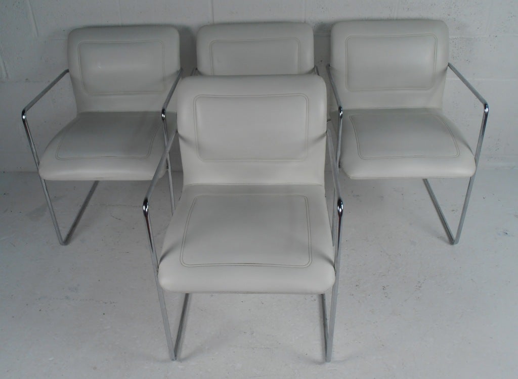American Set of Mid-Century Modern Chrome and Vinyl Dining Chairs