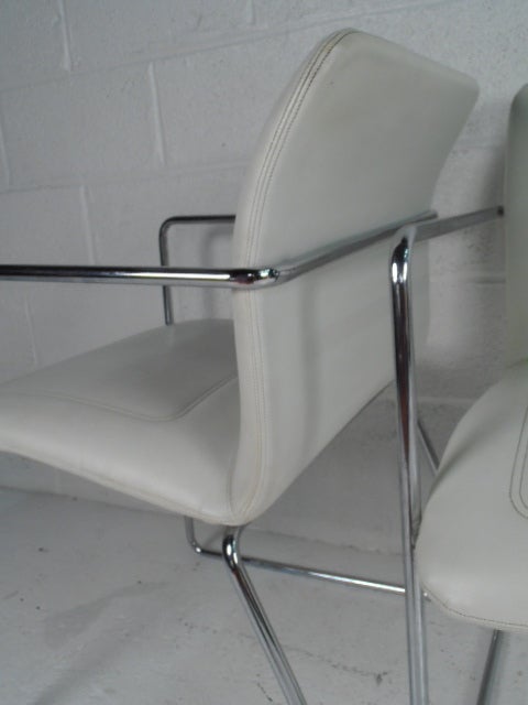 Late 20th Century Set of Mid-Century Modern Chrome and Vinyl Dining Chairs
