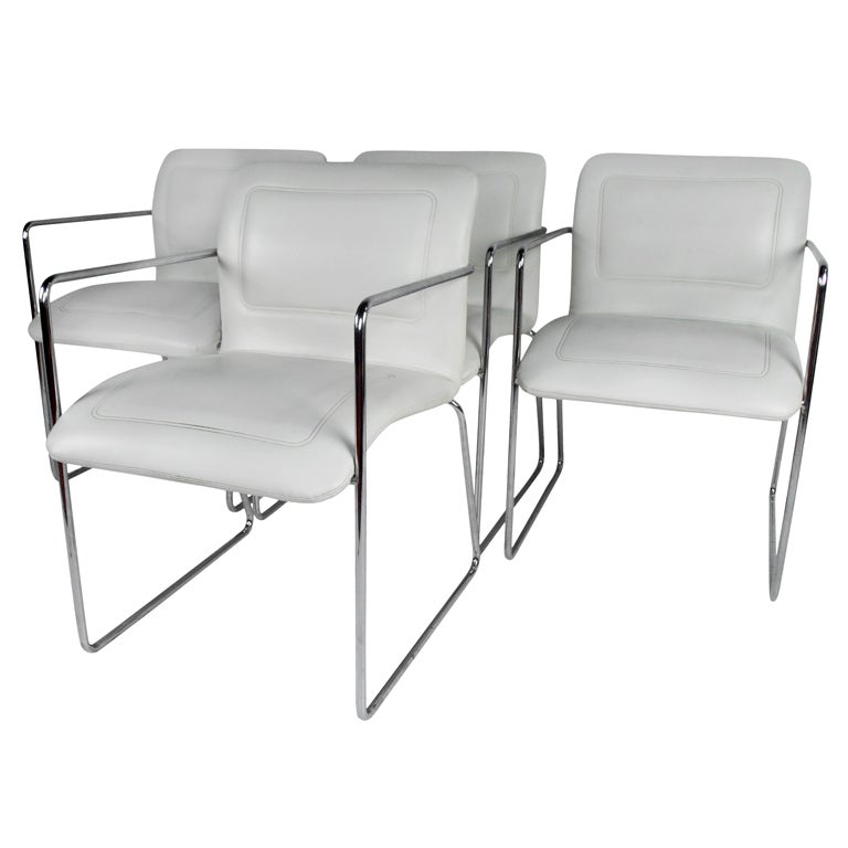 Set of Mid-Century Modern Chrome and Vinyl Dining Chairs