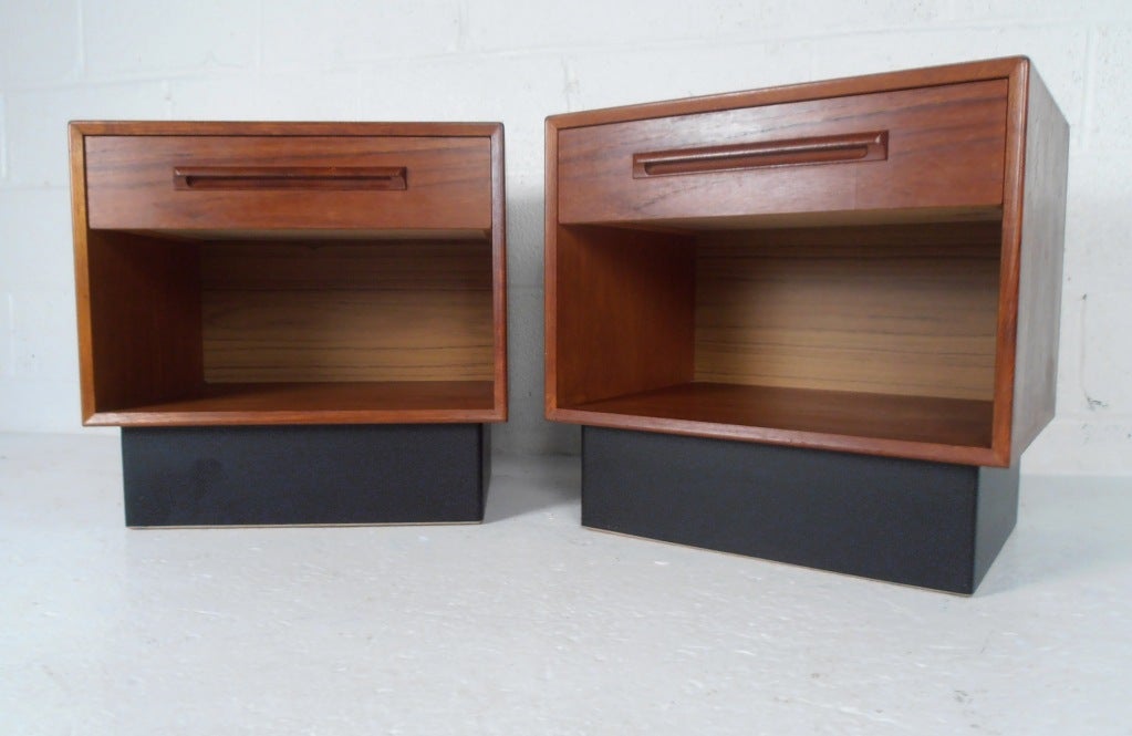 Pair of teak, one drawer nightstands by Westnofa.