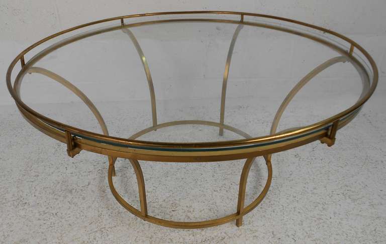 Mid-Century Modern Mid-Century Round Brass Frame Coffee Table For Sale