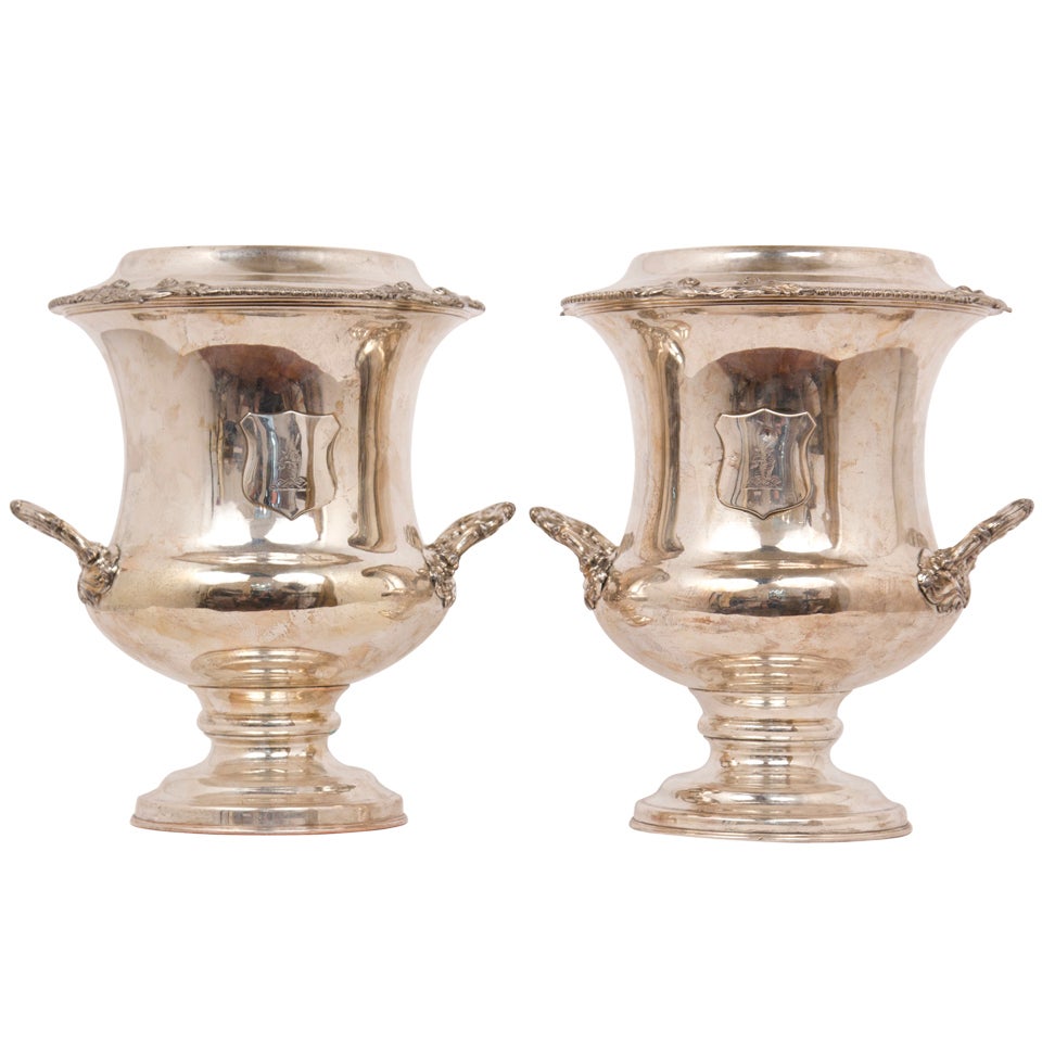 A Pair of Regency Period English Sheffield Plate Wine Coolers
