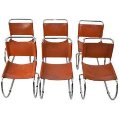 Set of Six MR Chairs in Brown Leather 