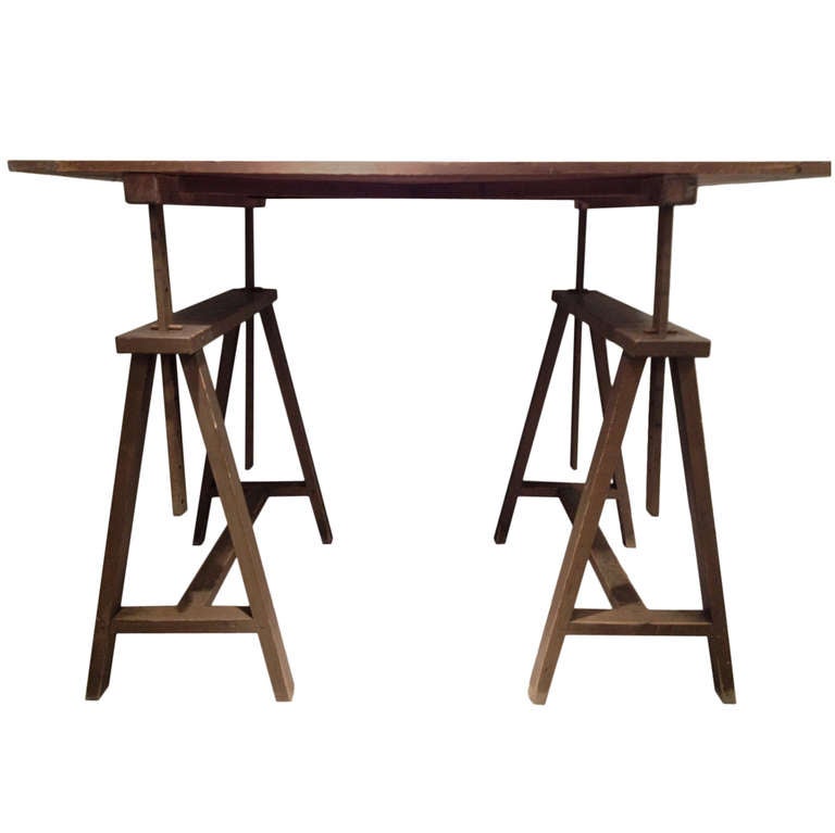 Unusual Early Xx Century Italian Wooden Drafting Machine Table. For