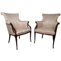 Elegant 1930s Silk Arm Chairs