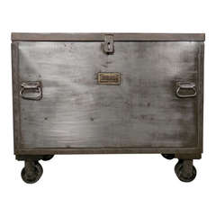 Vintage Mid-Century Metal Chest On Casters