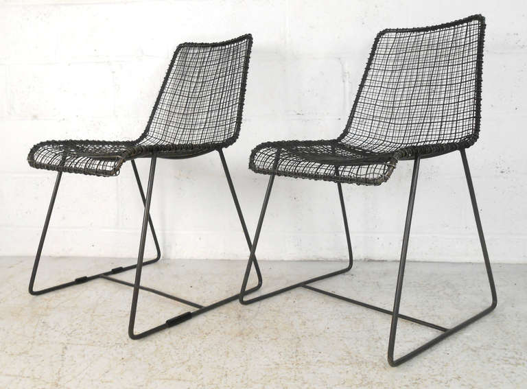 American Set of Mid Century Modern Industrial Mesh Chairs