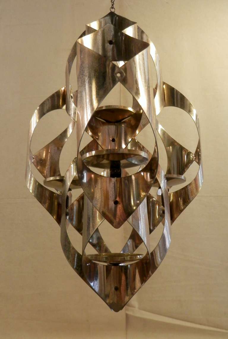 Mid-Century Modern Unique Brass Hanging Candelabra