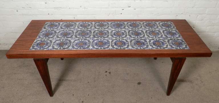 Stunning Rosewood and Painted Tile Table