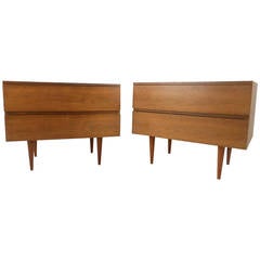 Pair Mid-Century American Walnut Two-Drawer Nightstands