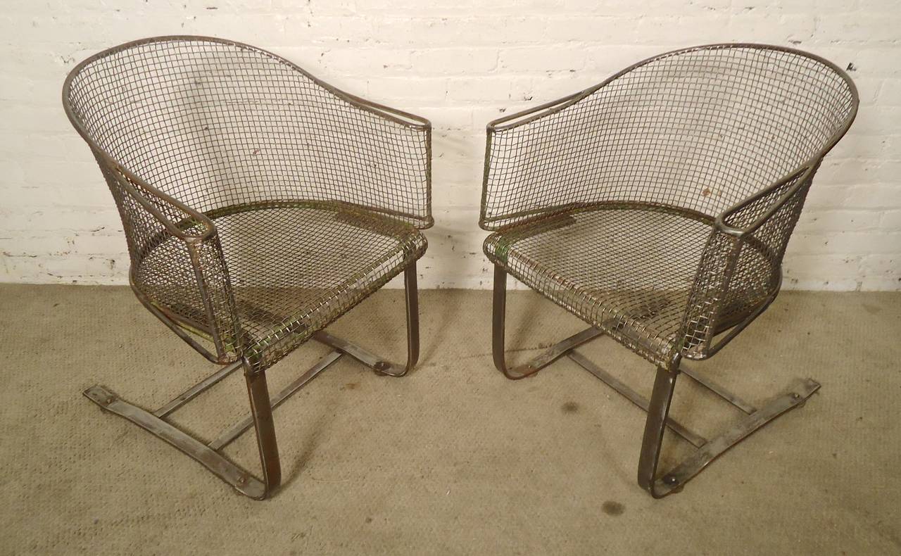 Mid-Century Modern Pair of Spring Garden Chairs Refinished