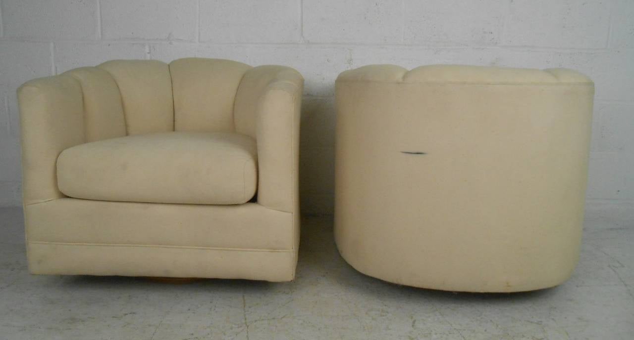 American Milo Baughman Style Swiveling Barrel Back Chairs