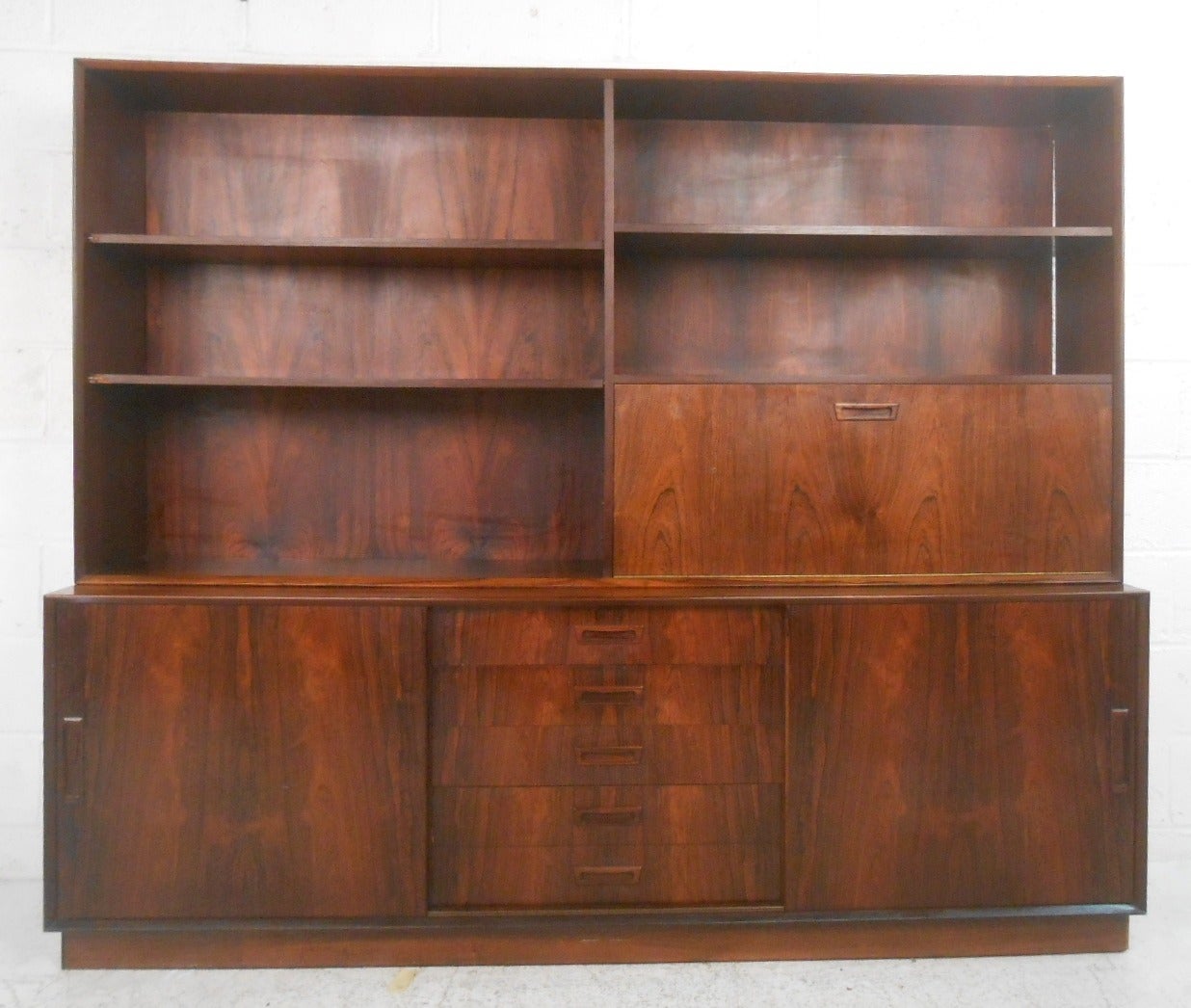 Mid-Century Modern Danish Rosewood Sideboard with Drop-Front Hutch