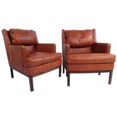 Pair of Leather Club Chairs by Dunbar