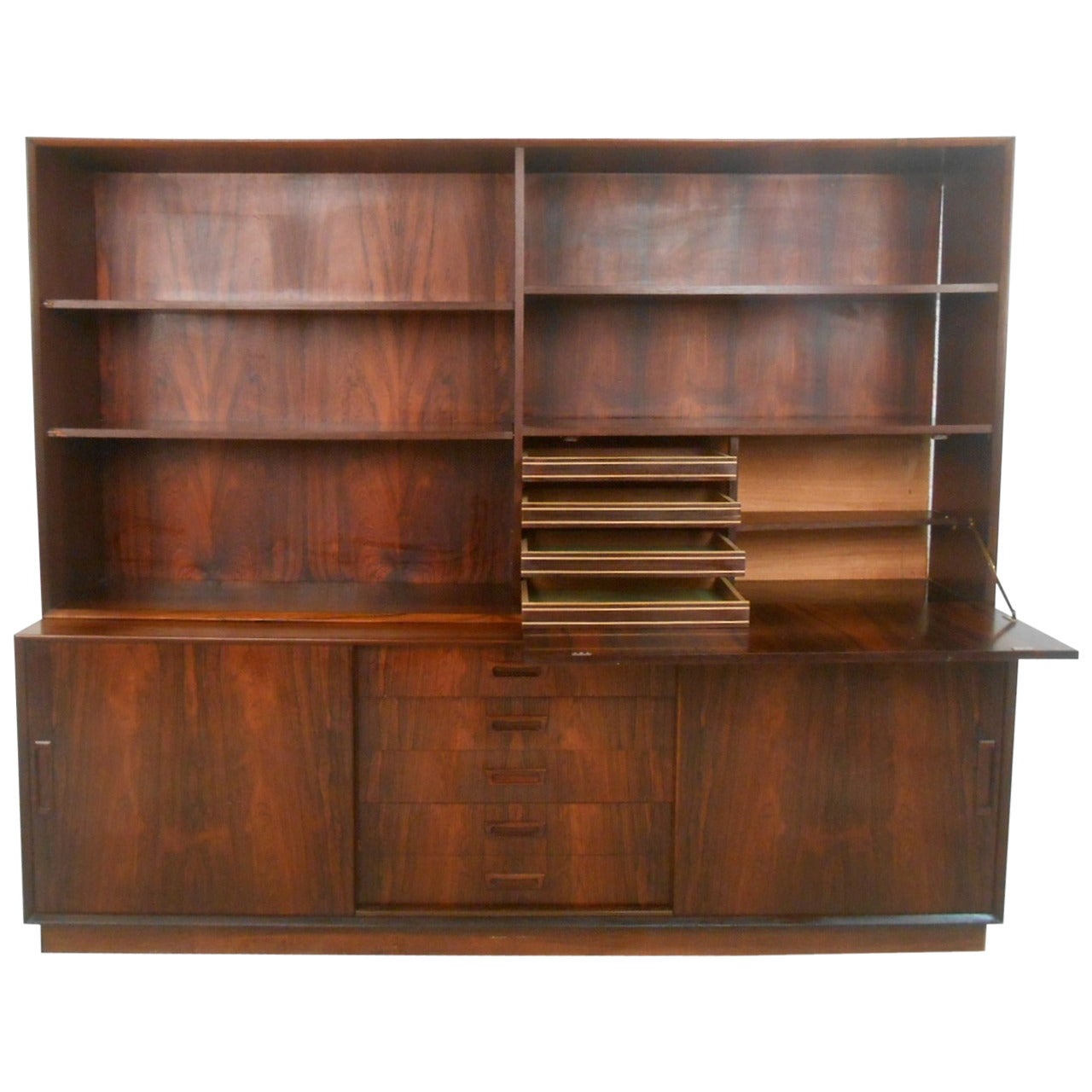 Danish Rosewood Sideboard with Drop-Front Hutch