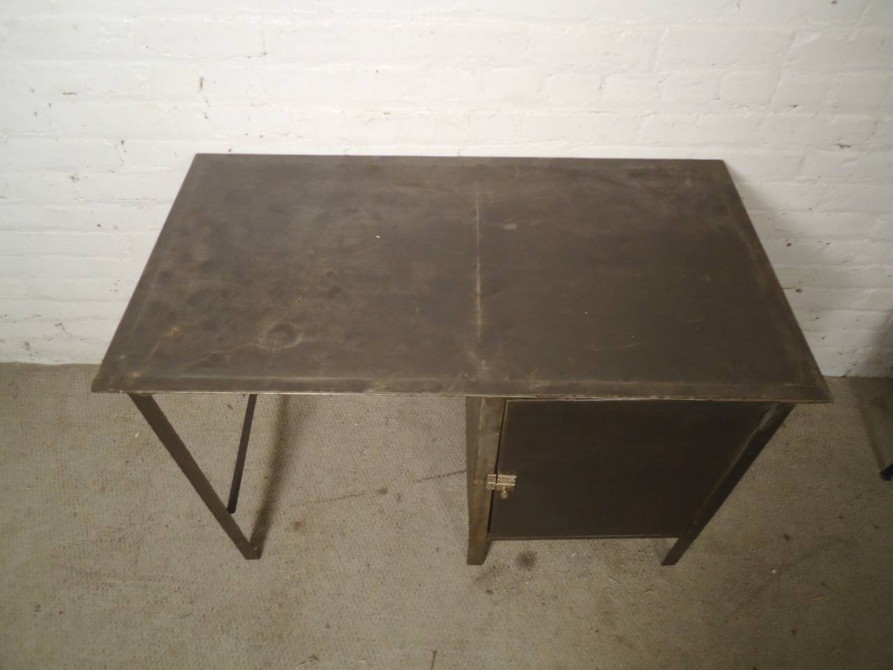Mid-20th Century Unusual Industrial Metal Desk with Storage