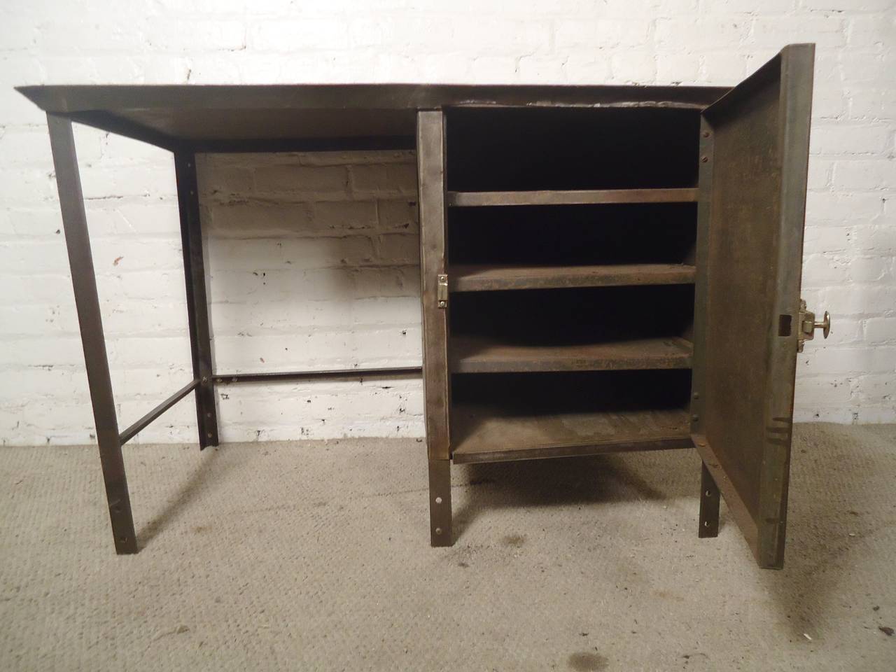 American Unusual Industrial Metal Desk with Storage