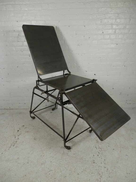 Industrial Metal Adjustable Examination Table On Casters