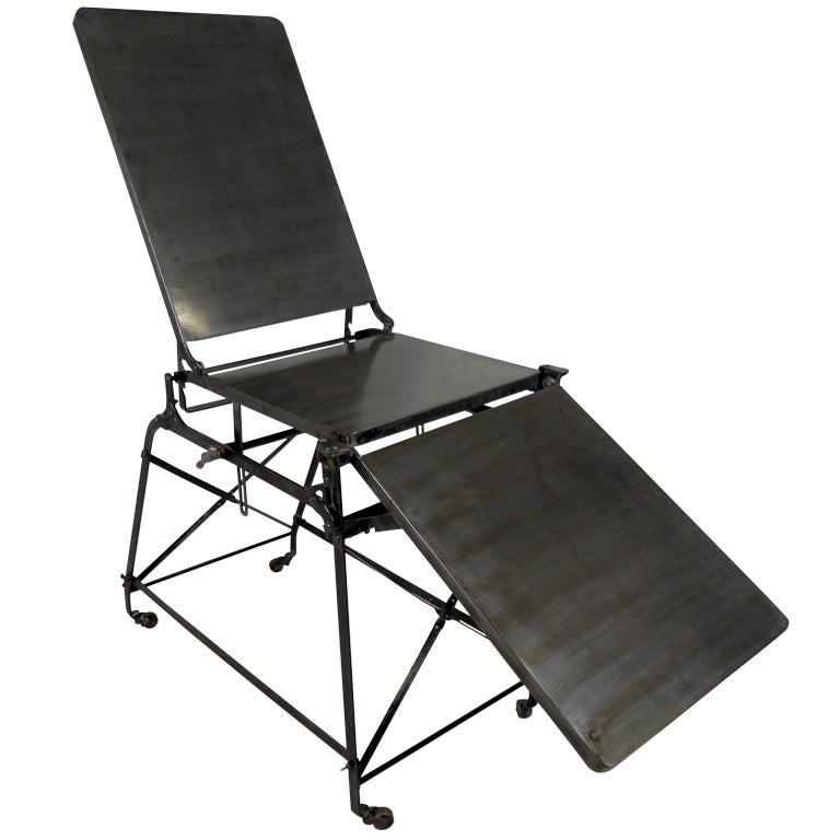 Industrial Metal Adjustable Examination Table On Casters