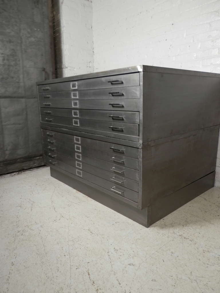 Industrial Metal Double Stack Flat File Cabinet In Excellent Condition In Brooklyn, NY