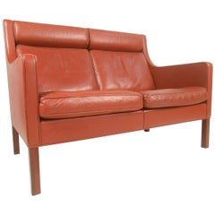 Vintage Modern Borge Mogensen Leather Loveseat Sofa