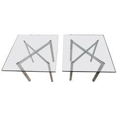 Pair of Mid-Century Milo Baughman Style Chrome and Glass Side Tables