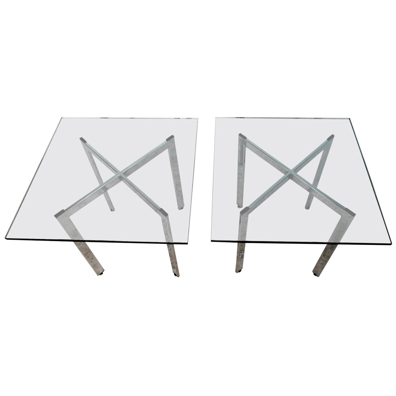 Pair of Mid-Century Milo Baughman Style Chrome and Glass Side Tables