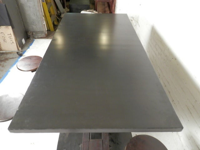 Impressive Industrial Metal Iron Table w/ Six Swing-Out Stools In Good Condition In Brooklyn, NY