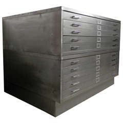 Vintage Industrial Metal Double Stack Flat File Cabinet