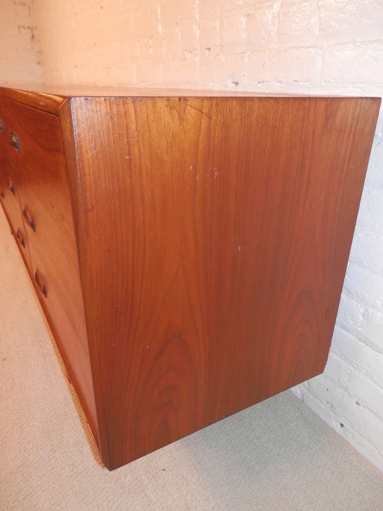 Mid-20th Century Long Vintage Modern Dresser w/ Offset Drawer Pulls