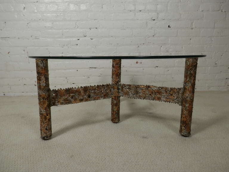 Brutalist Round Glass Top Coffee Table by Silas Seandel For Sale