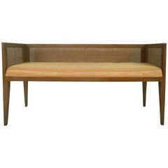 Midcentury Window Bench with Cane Back