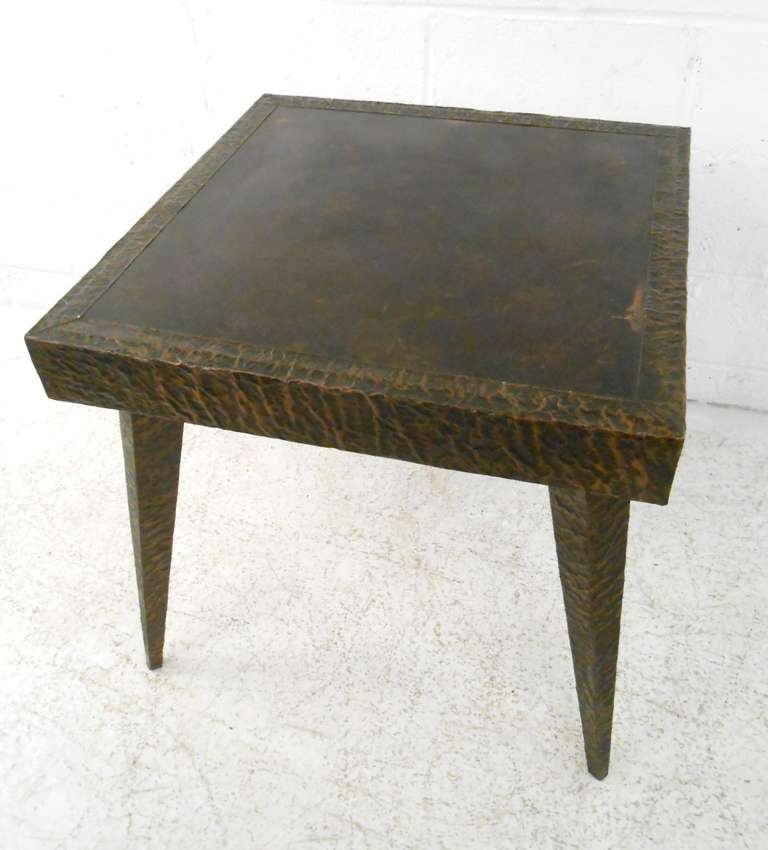Mid-Century Modern Textured Metal Side Table In Good Condition In Brooklyn, NY